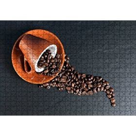 Cakapuzzle Turuncu Fincan ve Kahve Çekirdekleri 120 Parça Ahşap Puzzle