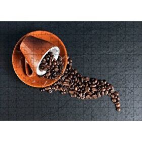 Cakapuzzle Turuncu Fincan ve Kahve Çekirdekleri 120 Parça Ahşap Puzzle