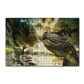 Cakapuzzle Tyrannosaurus Rex ve Raptor Nehir Kenarında 120 Parça Ahşap Puzzle