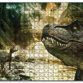 Cakapuzzle Tyrannosaurus Rex ve Raptor Nehir Kenarında Mdf 500 Parça Puzzle