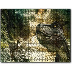 Cakapuzzle Tyrannosaurus Rex ve Raptor Nehir Kenarında Mdf 500 Parça Puzzle