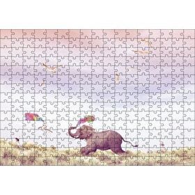 Cakapuzzle Uçurtma Uçuran Kız ve Renk Püsküren Fil Mdf 255 Parça Puzzle