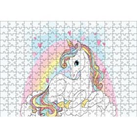 Cakapuzzle Unicorn Bulutlar ve Kalpler 120 Parça Ahşap Puzzle