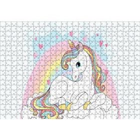 Cakapuzzle Unicorn Bulutlar ve Kalpler 120 Parça Ahşap Puzzle