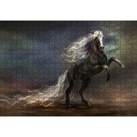 Cakapuzzle Uzun Yeleli Şahlanan At Görseli 120 Parça Ahşap Puzzle