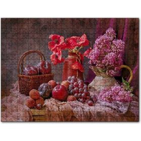 Cakapuzzle Vazolarda Sümbül ve Gelincikler Sepette Taze Meyveler 255 Parça Puzzle