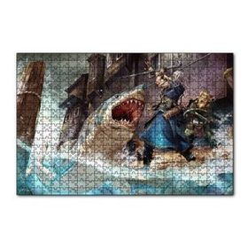 Cakapuzzle Vikingler ve Saldıran Köpekbalığı İllüstrasyon 120 Parça Ahşap Puzzle
