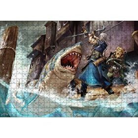 Cakapuzzle Vikingler ve Saldıran Köpekbalığı İllüstrasyon 120 Parça Ahşap Puzzle