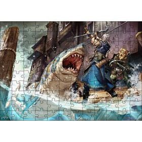 Cakapuzzle Vikingler ve Saldıran Köpekbalığı İllüstrasyon 120 Parça Ahşap Puzzle
