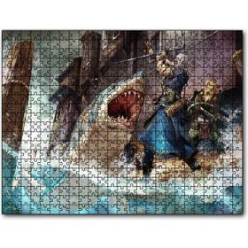 Cakapuzzle Vikingler ve Saldıran Köpekbalığı İllüstrasyon Mdf 1000 Parça Puzzle