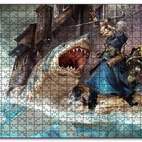 Cakapuzzle Vikingler ve Saldıran Köpekbalığı İllüstrasyon Mdf 120 Parça Puzzle