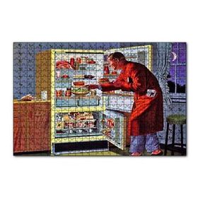 Cakapuzzle Vintage Buzdolabı ve Ropdöşambırlı Adam 120 Parça Ahşap Puzzle