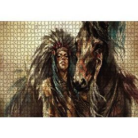 Cakapuzzle Yağlı Boya At Kızılderili Kadın 120 Parça Ahşap Puzzle