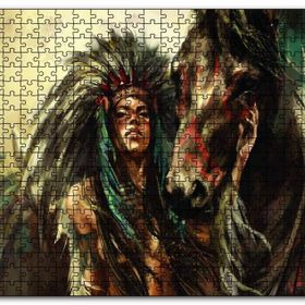 Cakapuzzle Yağlı Boya At Kızılderili Kadın Mdf 120 Parça Puzzle