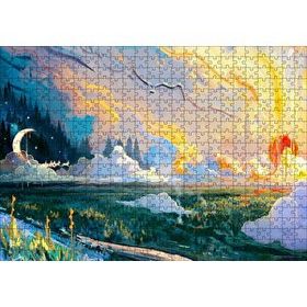 Cakapuzzle Yağlı Boya Resmi Manzara Ve Ay Görseli 120 Parça Ahşap Puzzle
