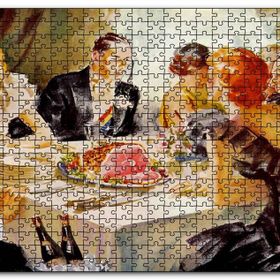 Cakapuzzle Yağlıboya Görünümlü Yemek Masası ve Konuklar Mdf 500 Parça Puzzle