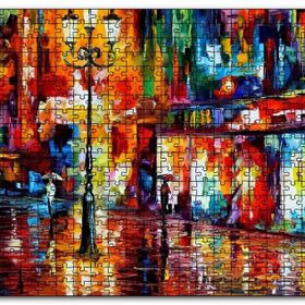 Cakapuzzle Yağmur Mağaza Işıkları Sokak Lambası Yağlıboya Mdf 120 Parça Puzzle