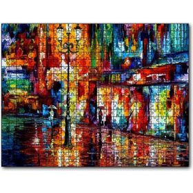 Cakapuzzle Yağmur Mağaza Işıkları Sokak Lambası Yağlıboya Mdf 120 Parça Puzzle