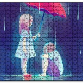 Cakapuzzle Yağmurda Kırmızı Şemsiyeli Küçük Kız Erkek Çizim Mdf 120 Parça Puzzle