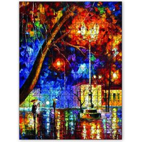 Cakapuzzle Yağmurda Şehir İnsanlar Ahşap 1000 Parça Puzzle