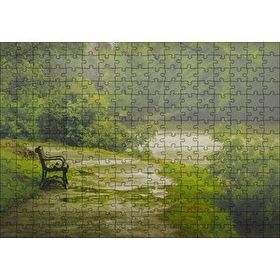 Cakapuzzle Yağmurda Yemyeşil Orman ve Boş Bank 120 Parça Ahşap Puzzle