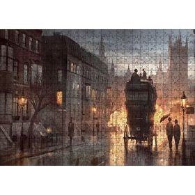 Cakapuzzle Yağmurlu Akşamda Sokakta Arabalar ve İnsanlar 120 Parça Ahşap Puzzle
