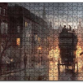 Cakapuzzle Yağmurlu Akşamda Sokakta Arabalar ve İnsanlar Mdf 1000 Parça Puzzle