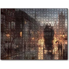 Cakapuzzle Yağmurlu Akşamda Sokakta Arabalar ve İnsanlar Mdf 1000 Parça Puzzle