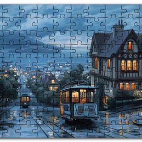 Cakapuzzle Yağmurlu Sokaklar Tramvaylar ve Gece Işıkları Mdf 120 Parça Puzzle