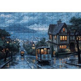 Cakapuzzle Yağmurlu Sokaklar Tramvaylar ve Gece Işıkları Mdf 255 Parça Puzzle