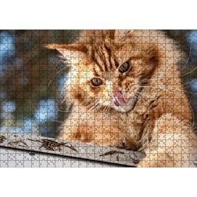 Cakapuzzle Yalanan Sarı Sevimli Kedi 120 Parça Ahşap Puzzle
