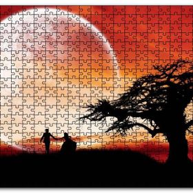 Cakapuzzle Yalnız Ağaç Yeni Evli Çift ve Süper Ay Mdf 500 Parça Puzzle