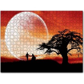 Cakapuzzle Yalnız Ağaç Yeni Evli Çift ve Süper Ay Mdf 500 Parça Puzzle