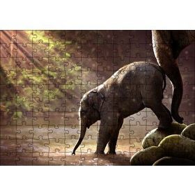 Cakapuzzle Yavru Fil Nehir ve Güneş Işınları Mdf 120 Parça Puzzle