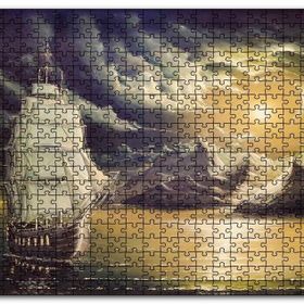 Cakapuzzle Yelkenli Bulutlar Kayalıklar ve Ay Işığı Mdf 1000 Parça Puzzle