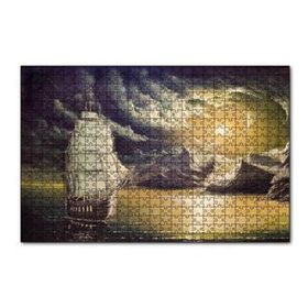 Cakapuzzle Yelkenli Bulutlar Kayalıklar ve Ay Işığı Yapboz MDF Puzzle