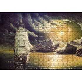 Cakapuzzle Yelkenli Bulutlar Kayalıklar ve Ay Işığı Yapboz MDF Puzzle