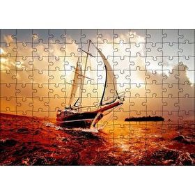 Cakapuzzle Yelkenli Gemi Dalgalı Deniz Bulutlu Gök Görseli 120 Parça Ahşap Puzzle