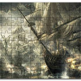 Cakapuzzle Yelkenli Gemiler İle Deniz Savaşı Çizim Görseli Mdf 120 Parça Puzzle