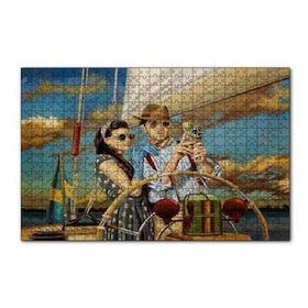 Cakapuzzle Yelkenli ve Antika Fotoğraf Makineli Çift 120 Parça Ahşap Puzzle