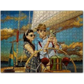 Cakapuzzle Yelkenli ve Antika Fotoğraf Makineli Çift Mdf 120 Parça Puzzle