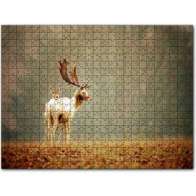 Cakapuzzle Yerde Sonbahar Yaprakları ve Anne Geyikle Yavrusu 255 Parça Puzzle