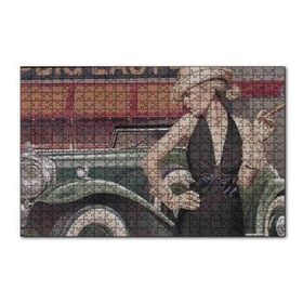 Cakapuzzle Yeşil Antika Araba ve Puro İçen Kadın 120 Parça Ahşap Puzzle