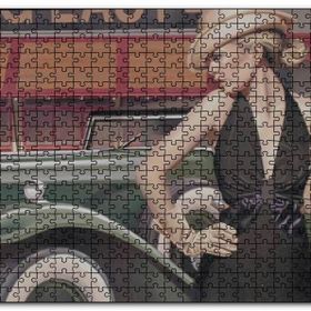 Cakapuzzle Yeşil Antika Araba ve Puro İçen Kadın Mdf 1000 Parça Puzzle