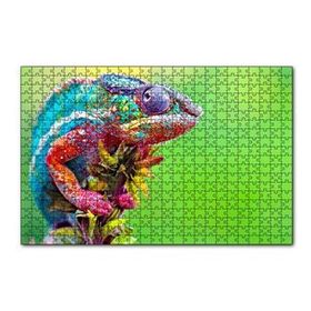 Cakapuzzle Yeşil Arkaplan ve Dalda Rengarenk Bukalemun 120 Parça Ahşap Puzzle