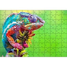 Cakapuzzle Yeşil Arkaplan ve Dalda Rengarenk Bukalemun 120 Parça Ahşap Puzzle