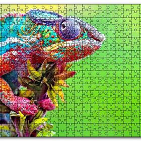 Cakapuzzle Yeşil Arkaplan ve Dalda Rengarenk Bukalemun Mdf 120 Parça Puzzle