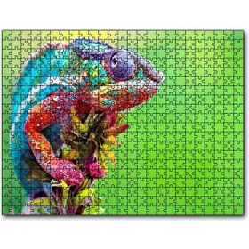 Cakapuzzle Yeşil Arkaplan ve Dalda Rengarenk Bukalemun Mdf 120 Parça Puzzle
