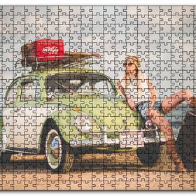 Cakapuzzle Yeşil Beyaz Vosvos ve Gezgin Kız Mdf 1000 Parça Puzzle