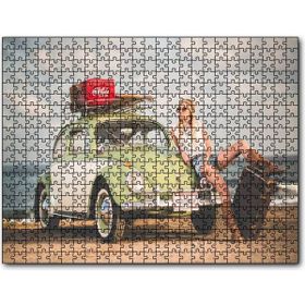 Cakapuzzle Yeşil Beyaz Vosvos ve Gezgin Kız Mdf 1000 Parça Puzzle